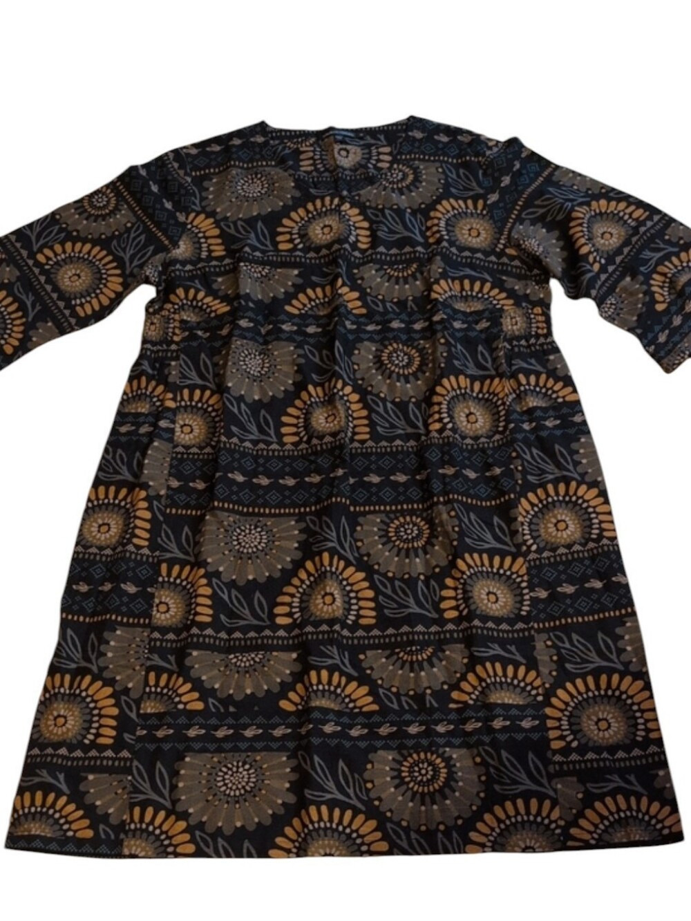Gudrun Sjoden Tunic Dress Lagenlook Floral Pattern black Orange Gold XL
